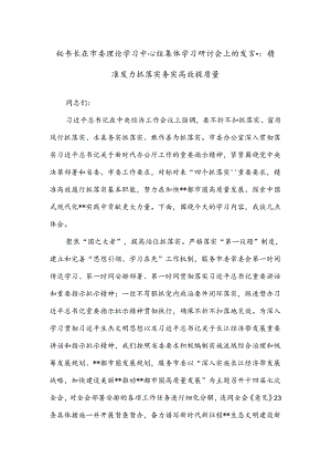 秘书长在市委理论学习中心组集体学习研讨会上的发言：精准发力抓落实务实高效提质量.docx