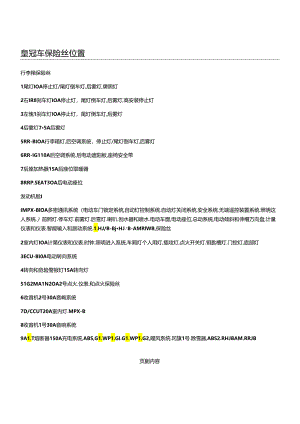 皇冠车保险丝位置.docx