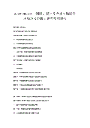 2019-2025年中国磁力搅拌反应釜市场运营格局及投资潜力研究预测报告.docx