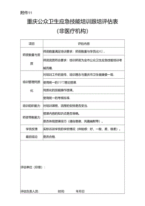 重庆公众卫生应急技能培训跟培评估表（非医疗机构）.docx