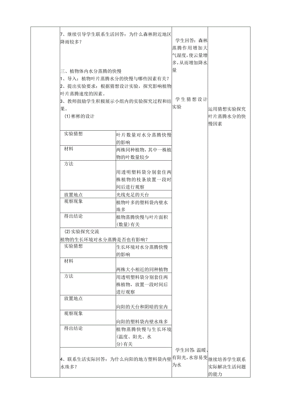小学科学粤教版5年级上册1.5《叶会蒸腾水分吗》教学设计.docx_第3页