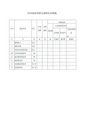 经济指标预算完成情况表模板.docx