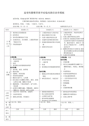 退变性腰椎管狭窄症临床路径表单模板.docx
