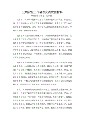 公司安全工作会议交流发言材料.docx