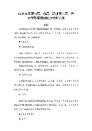 临床血红蛋白尿、血尿、肌红蛋白尿、色素尿等常见原因及诊断流程.docx