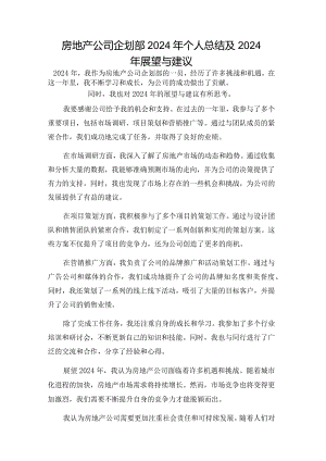 房地产公司企划部2024年个人总结及2024年展望与建议.docx