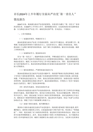 市长2024年上半年履行全面从严治党“第一责任人”情况报告.docx