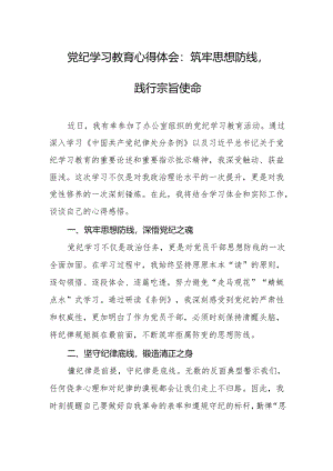 党纪学习教育心得体会：筑牢思想防线践行宗旨使命.docx
