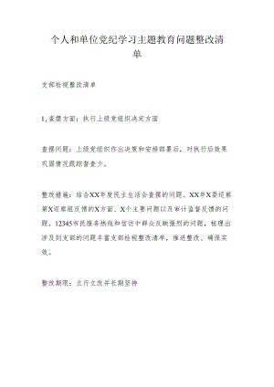 个人和单位党纪学习主题教育问题整改清单.docx