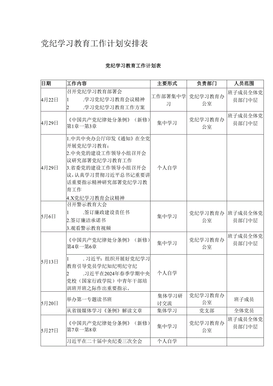 党纪学习教育工作计划安排表.docx_第1页
