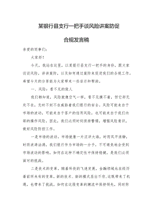 某银行县支行一把手谈风险讲案防促合规发言稿.docx