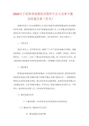 2024关于医保领域腐败问题和不正之风集中整治实施方案（范本）.docx