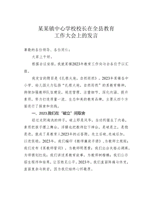 某某镇中心学校校长在全县教育工作大会上的发言.docx