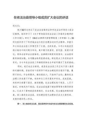 在依法治县领导小组成员扩大会议的讲话.docx