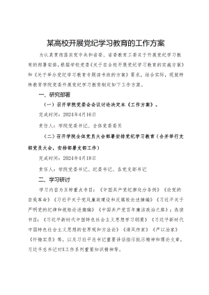 某高校开展党纪学习教育的工作方案.docx