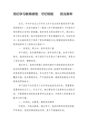 党纪学习教育感悟：守纪明规 担当表率.docx