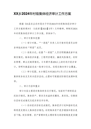 XX乡2024年村级集体经济审计工作方案.docx