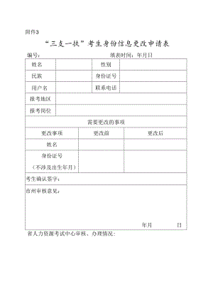 甘肃“三支一扶”考生身份信息更改申请表.docx