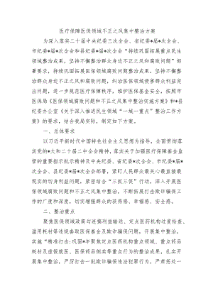 医疗保障医保领域不正之风集中整治方案.docx