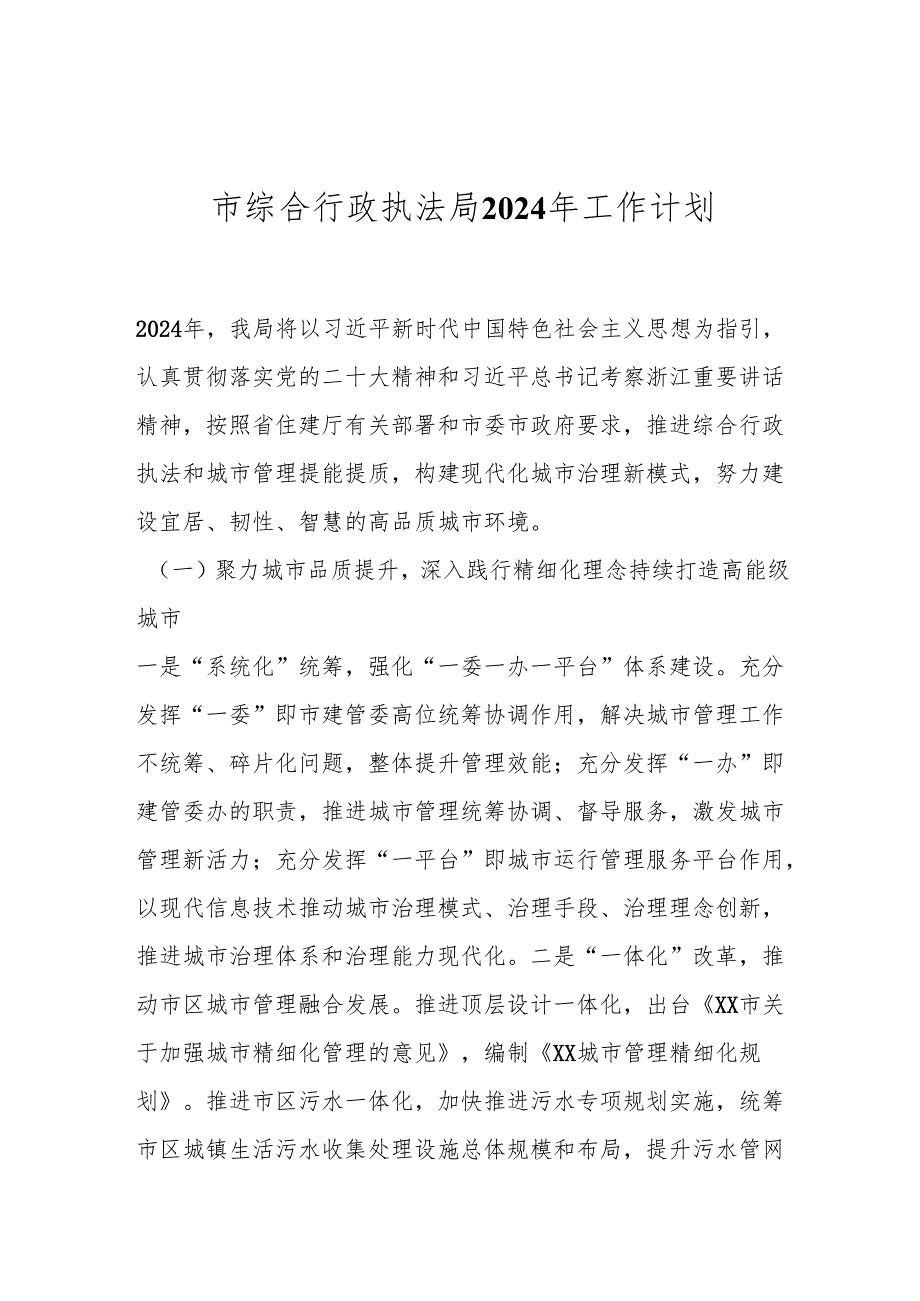市综合行政执法局2024年工作计划.docx_第1页