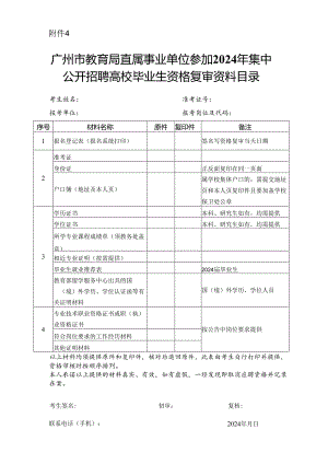 广州市教育局直属事业单位参加2024年集中公开招聘高校毕业生资格复审资料目录.docx