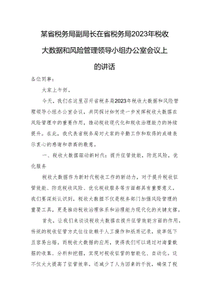 某省税务局副局长在省税务局2023年税收大数据和风险管理领导小组办公室会议上的讲话.docx