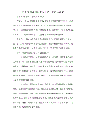 校长在青蓝结对工程会议上的讲话范文.docx