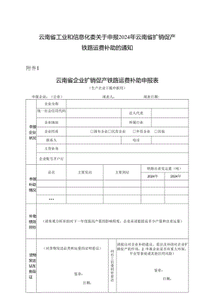 云南工业和信息化委有关申报2024年云南扩销促产铁路运.docx