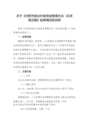 合肥市就业补助资金管理办法（征求意见稿）起草说明.docx