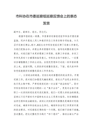 市科协在市委巡察组巡察反馈会上的表态发言.docx