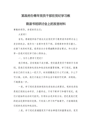某政府办青年党员干部在党纪学习教育读书班研讨会上的发言材料.docx