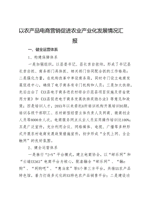 以农产品电商营销促进农业产业化发展情况汇报.docx