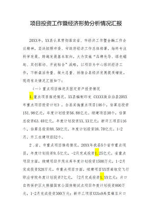 项目投资工作暨经济形势分析情况汇报.docx