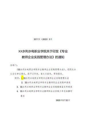 XX水利水电职业学院专业教师企业实践管理办法（2024年）.docx