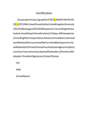 小学生出国签证英文在读证明模板.docx
