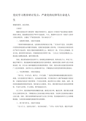 党纪学习教育研讨发言：严肃党的纪律 笃行奋进人生.docx