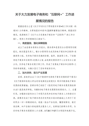 关于大力发展电子商务和“互联网+”工作进展情况的报告.docx