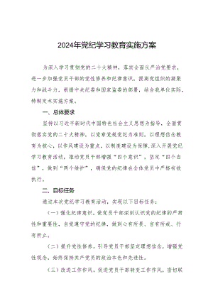 关于开展2024年党纪学习教育的实施方案最新范文九篇.docx