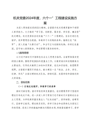 机关党委2024年度“六个一”工程建设实施方案.docx