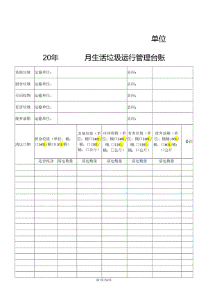 北京XX集团有限公司202X年X月生活垃圾运行管理台账（2024年）.docx