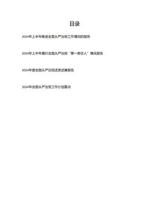 2024 年全面从严治党工作情况的报告、述责述廉报告、工作计划要点.docx