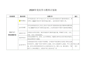 2024年开展党纪学习教育计划表.docx