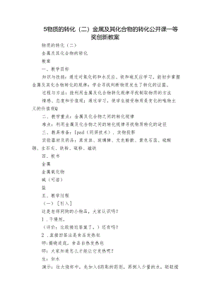 5 物质的转化 (二)金属及其化合物的转化 公开课一等奖创新教案.docx