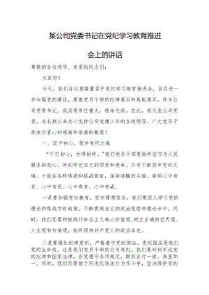 某公司党委书记在党纪学习教育推进会上的讲话.docx