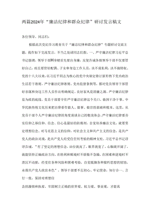 两篇2024年“廉洁纪律和群众纪律”研讨发言稿文.docx