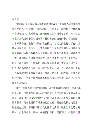 指导组在第二批主题教育专题民主生活会上的点评讲话提纲.docx