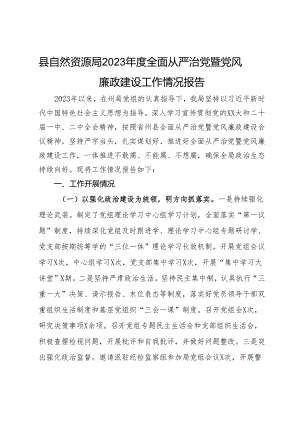 县自然资源局2023年度全面从严治党暨党风廉政建设工作情况报告.docx