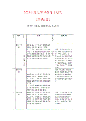 2024年党纪学习教育计划表（精选3篇）.docx