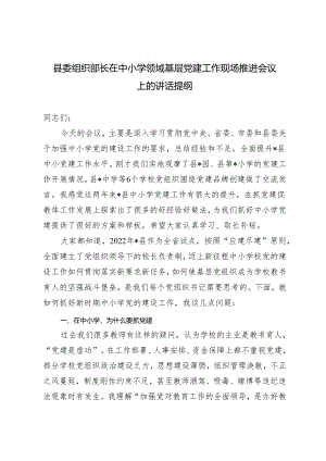 2024年县委组织部长在中小学领域基层党建工作现场推进会议上的讲话提纲.docx