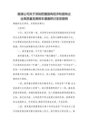 能源公司关于深刻把握国有经济和国有企业高质量发展根本遵循研讨发言提纲.docx